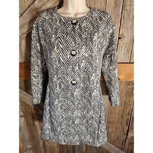 CAbi Gray Zig Zag Ponte Knit Button Up 3/4 Sleeve Jacket Size M Style coatigan